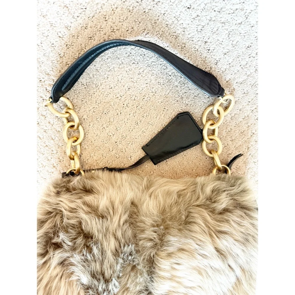DVF Diane Von Furstenberg Faux Fur Charlotte Harper Leather Shoulder Bag - Picture 14 of 14